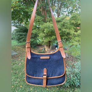 Dooney & Bourke Dark Blue Denim VACHETTA Leather Trimmed Shoulder Bag